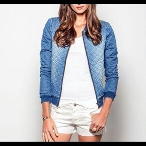 Standards & Practices Nanci Light Washed Chambray Bomber Jacket with Quilting